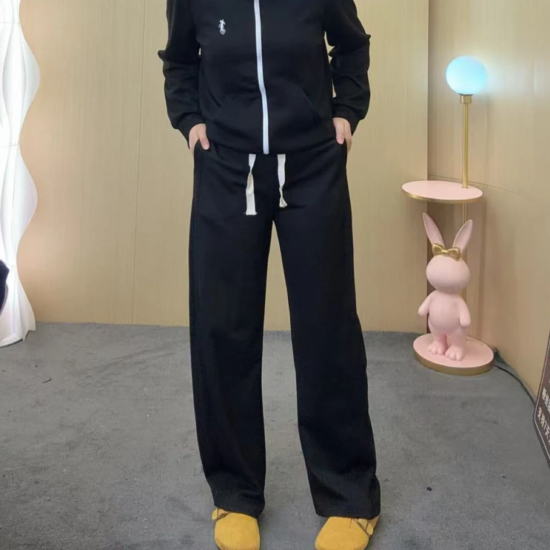 秋季新款高腰阔腿裤窄版显瘦百搭垂感拖地运动休闲裤大码女