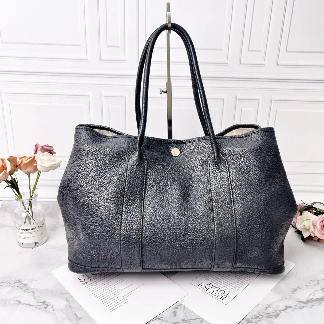 95新 Hermes/爱马仕 garden party36黑色全皮花园手提包时尚