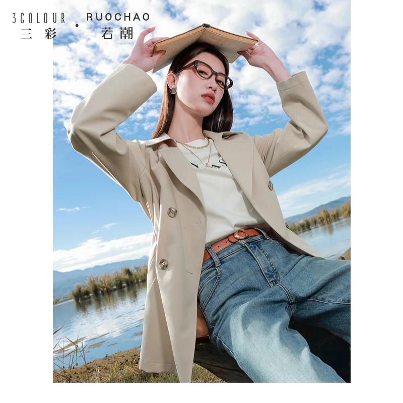 【直降200】大码女装2025春季新款翻领风衣中长款外套插肩袖通勤