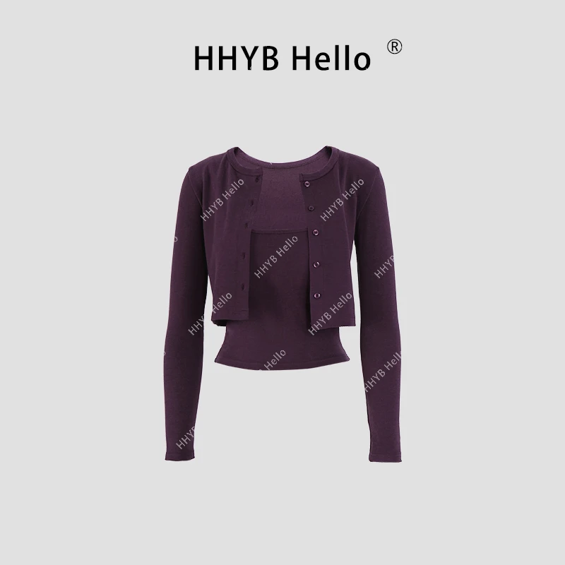 HHYB Hello【2025春季新款】性感纯色带胸垫吊带开衫两件套250025