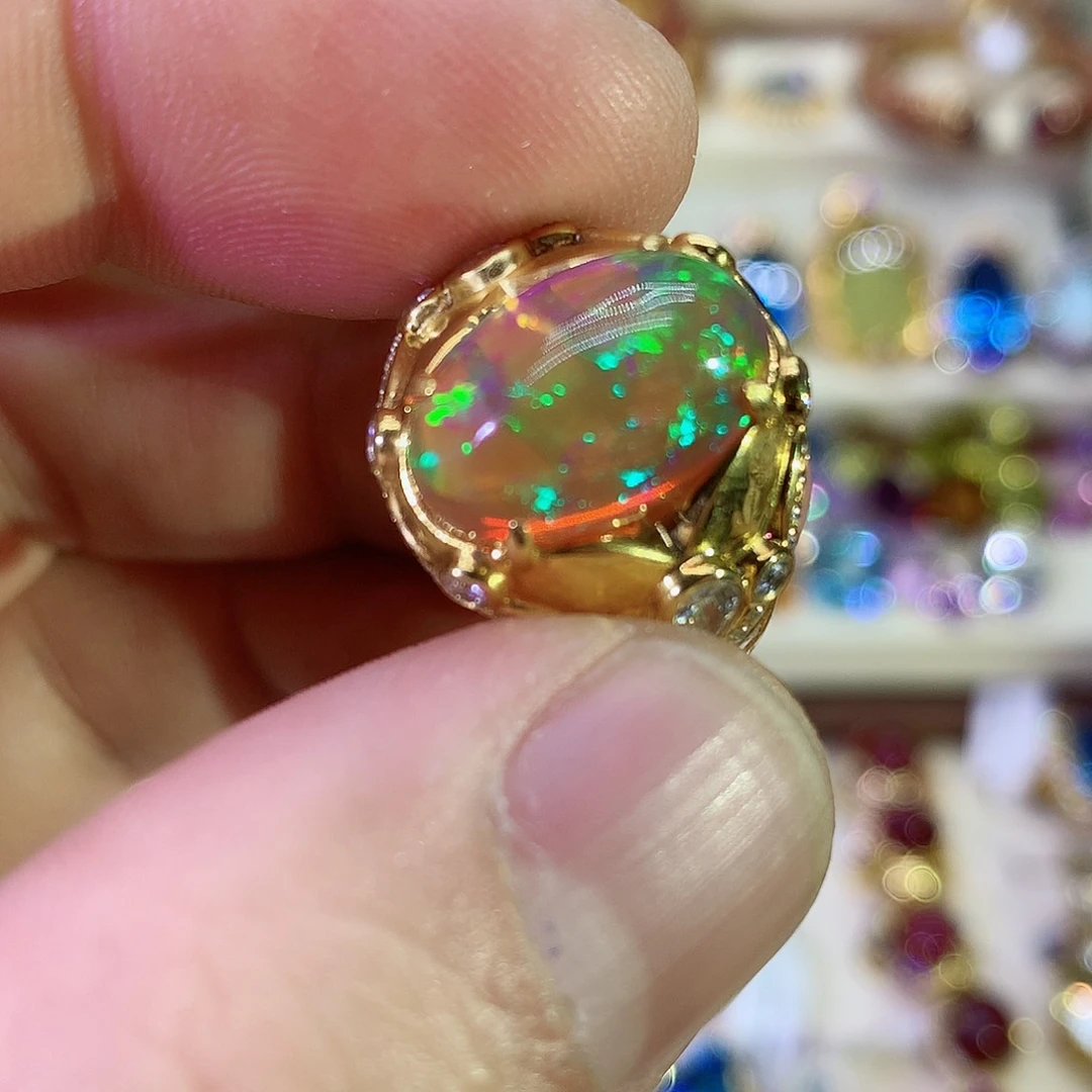 欧泊戒指9K金镶嵌戒指