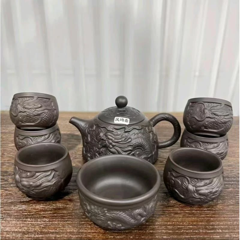 36紫砂半月龙壶紫砂壶一壶七杯（不带礼盒）
