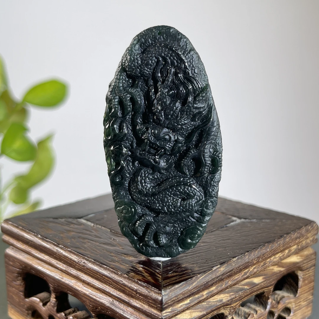 JYW23-172 黑色天然翡翠A货 黑-龙牌