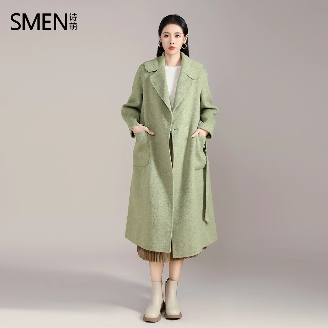 长款双面呢2024秋冬新款韩系赫本风羊毛外套气质翻领女