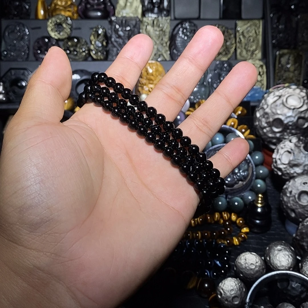 心***)黑曜岩未镶嵌手链