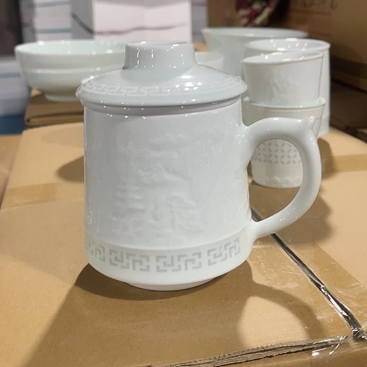 瓷片千里江山办公杯一个，包邮，容量450