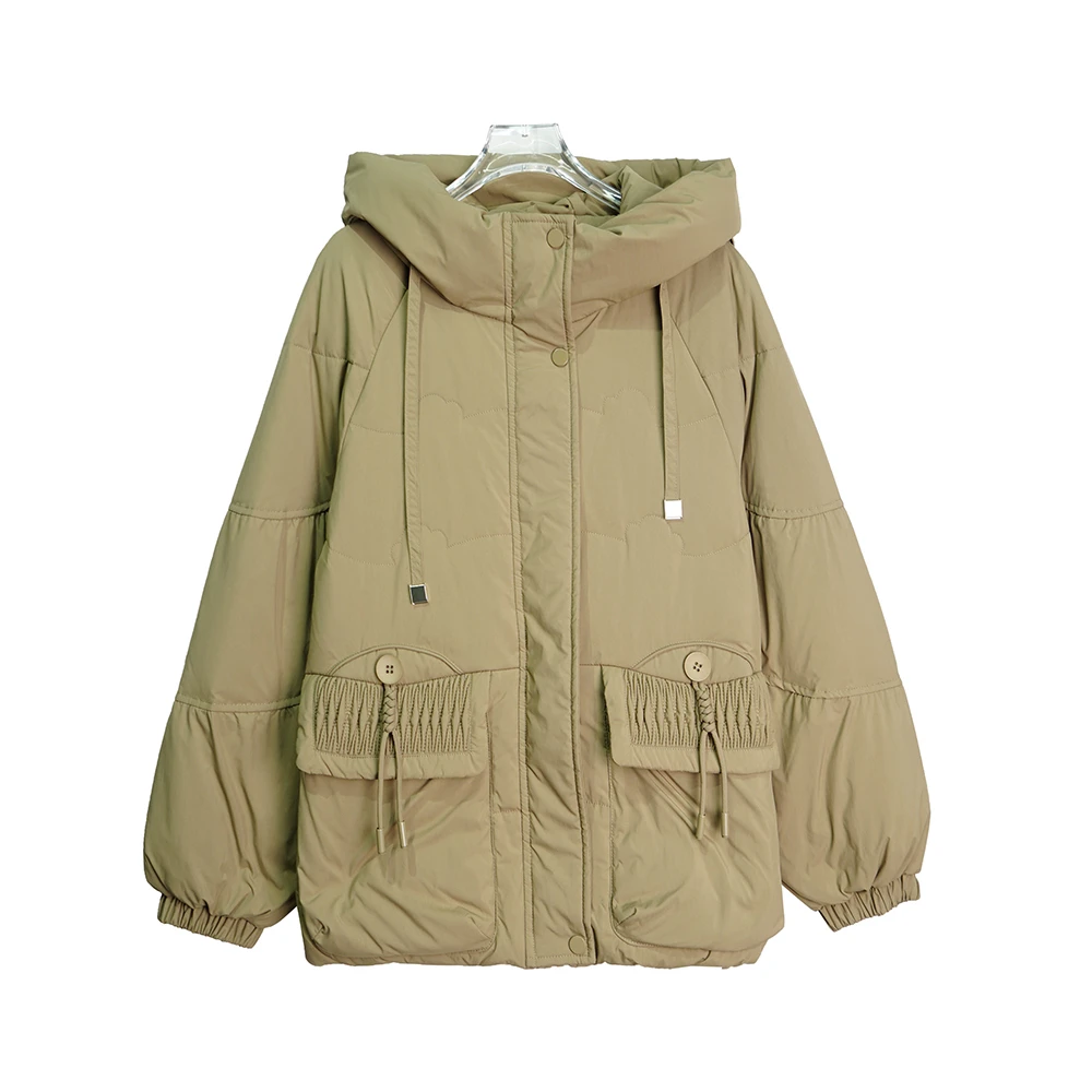 X9071【上新】时尚减龄韩版连帽卡其色百搭显瘦加厚外套3D