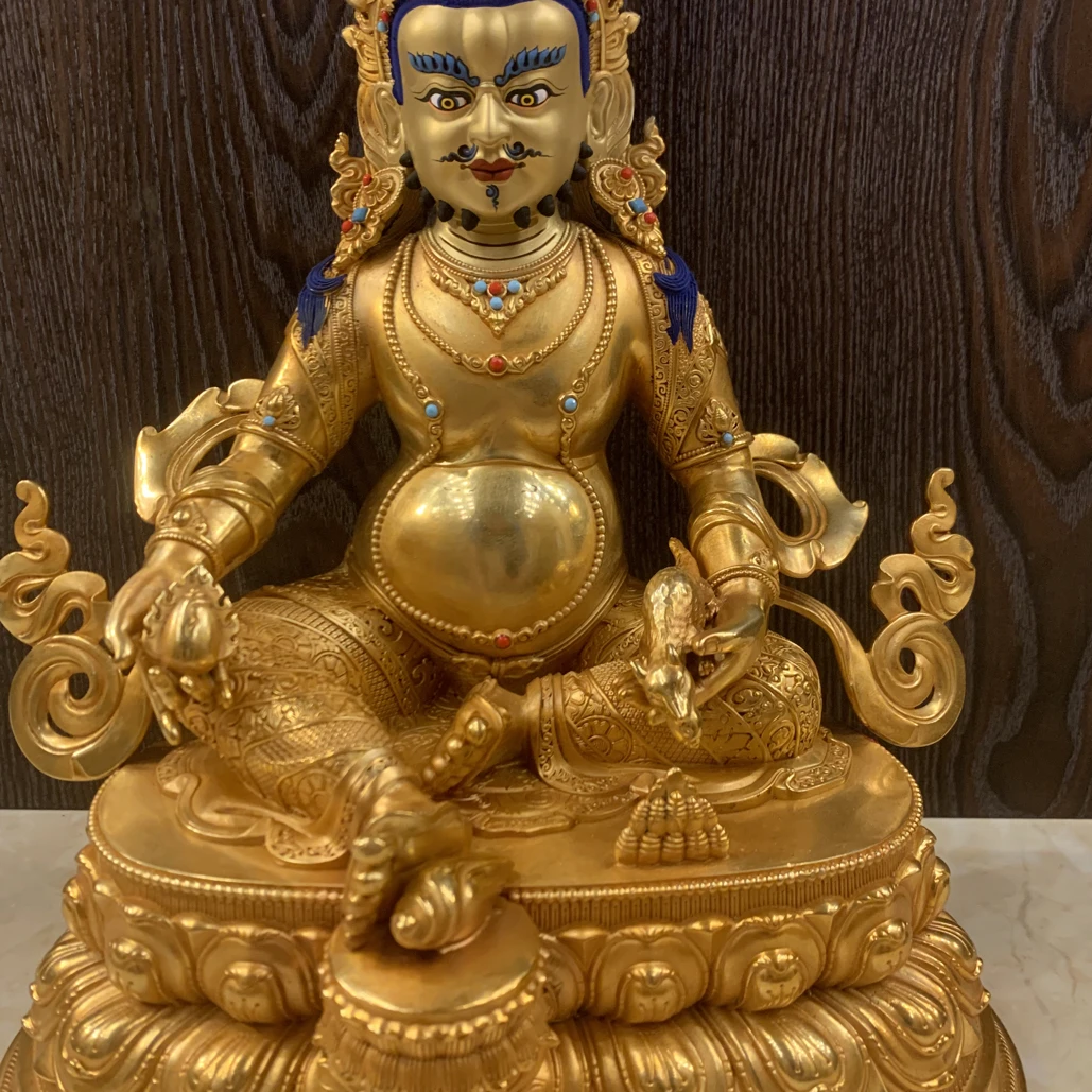 西藏制作纯铜鎏金密宗台湾3D工艺32厘米黄财神藏传铜像摆件
