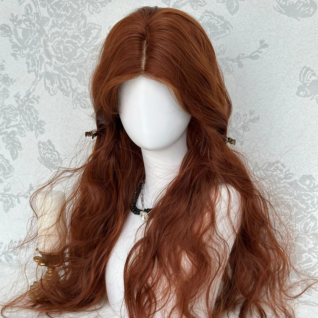 【安柏秋铃】脏橘色羊毛卷秋冬氛围感中分假发韩系显白发色女生