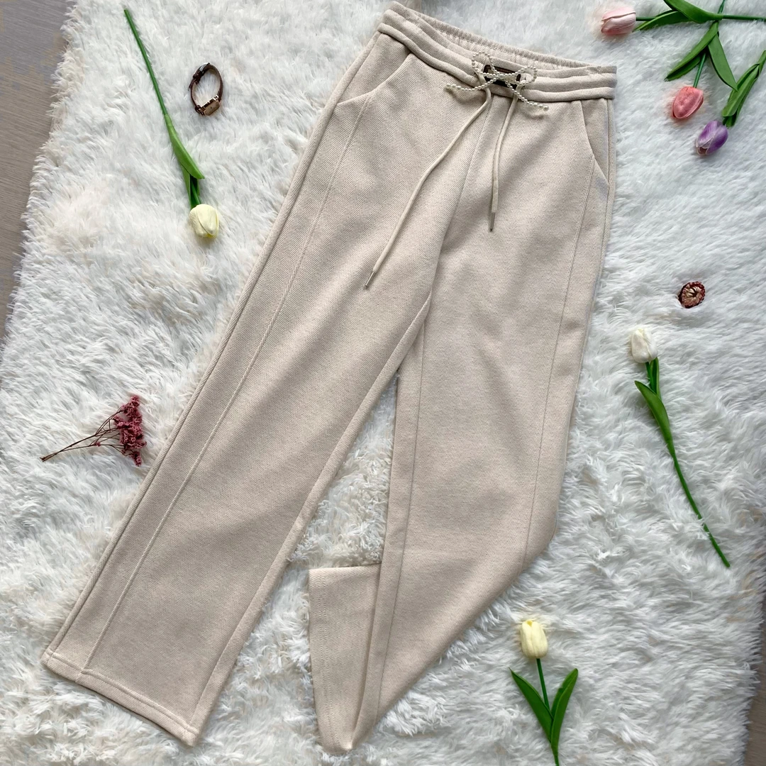清-洋气高贵松紧腰系绳阔腿休闲裤微瑕介意勿拍J055