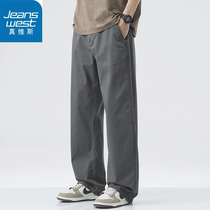 Jeanswest/真维斯春夏新款宽松直筒休闲裤男美式潮流日系复古纯棉