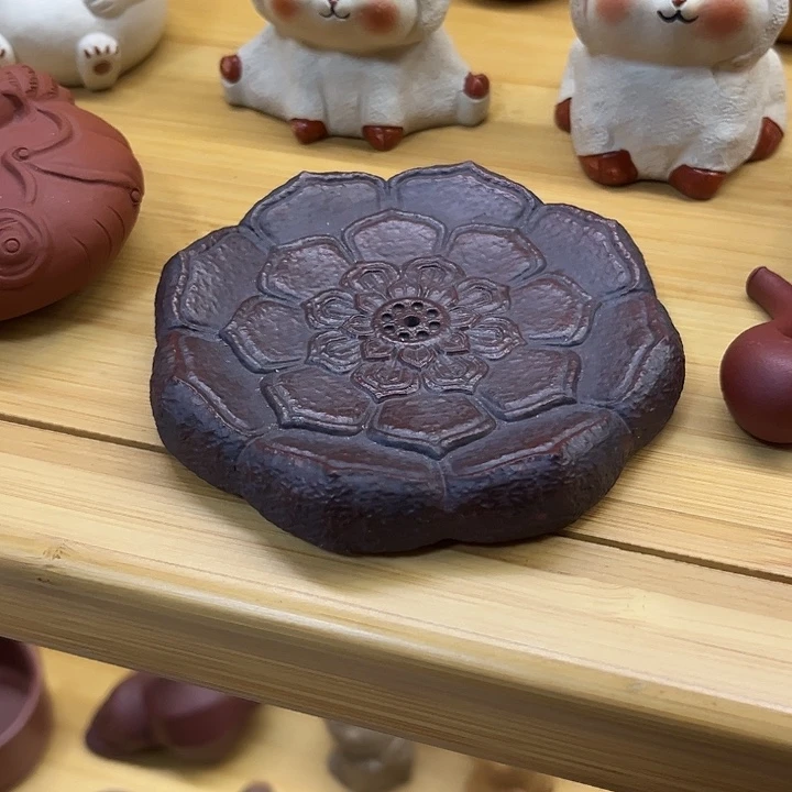 紫砂茶宠莲花香插茶宠杯垫