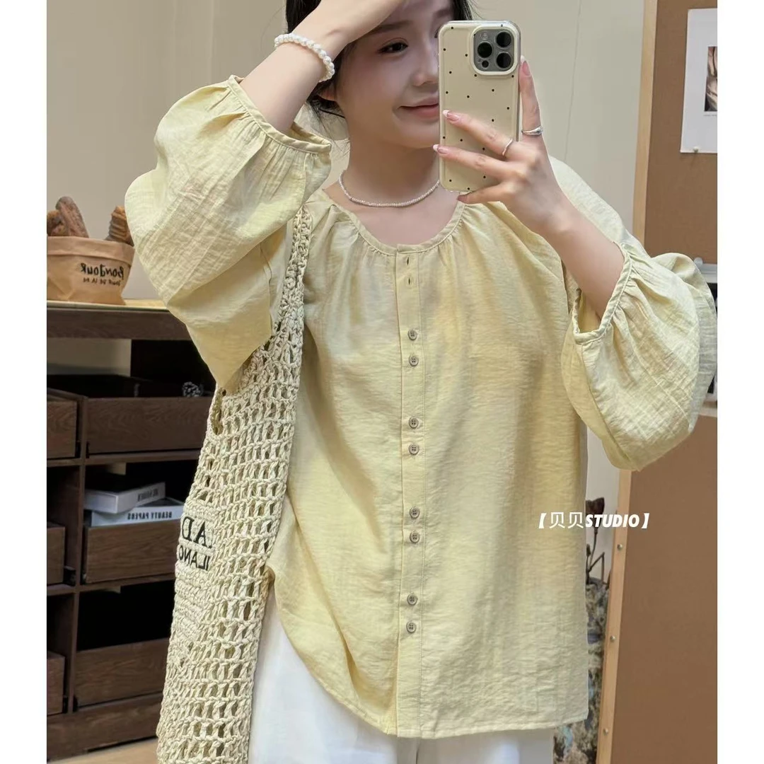 韩系慵懒宽松温柔穿搭长袖衬衫开衫