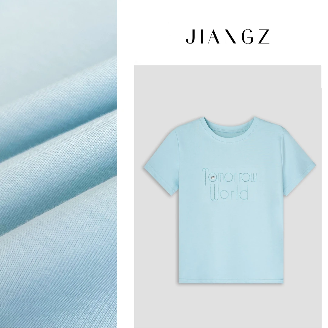 江洲【海洋之心】简约设计感刺绣圆领洋气百搭休闲正肩显瘦字母T恤