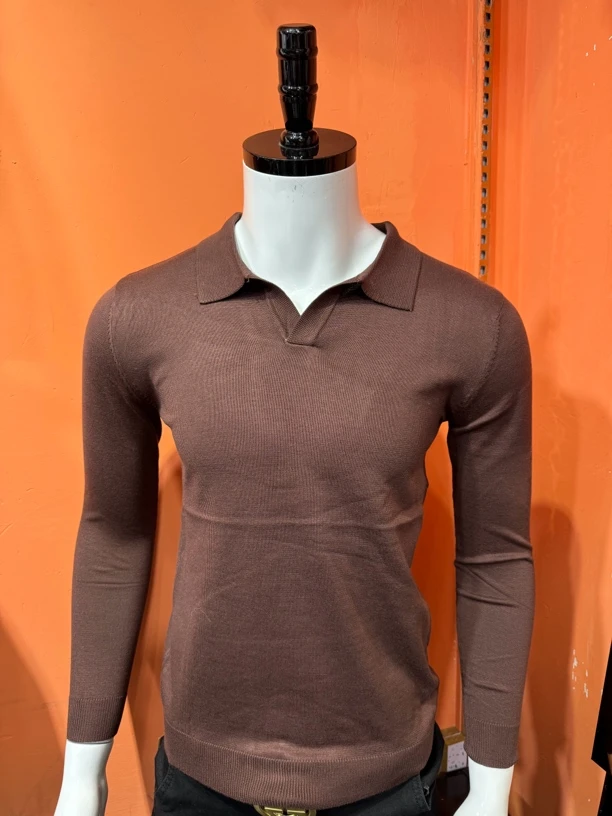 男士长袖T恤 一色高档修身针织时尚