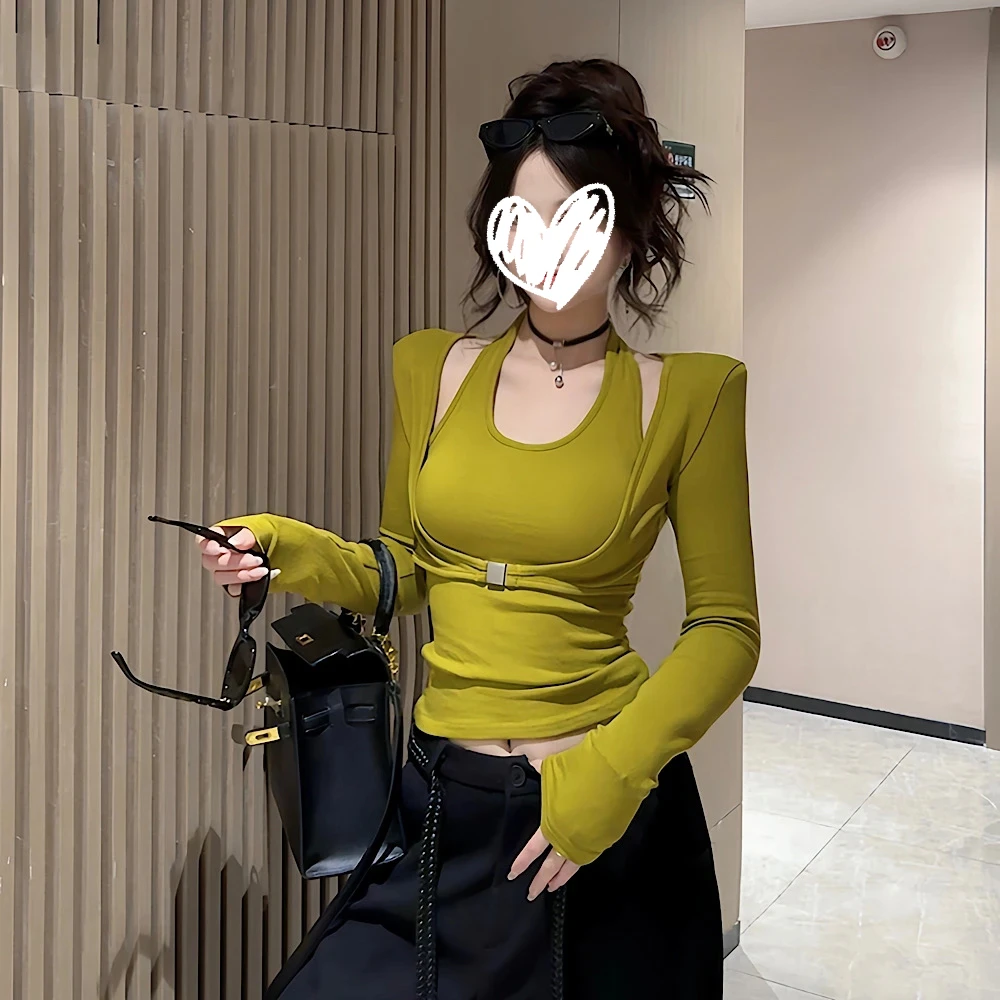 纯欲风假两件长袖T恤女2025秋季新款韩系打底衫女款爆款2025新款