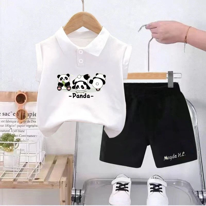 儿童纯棉无袖夏装2025新款洋气男童女童宝宝Polo半袖T恤背心套装5