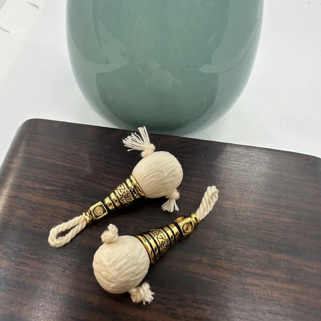 纯天然猛犸牙水滴金属三通12mm