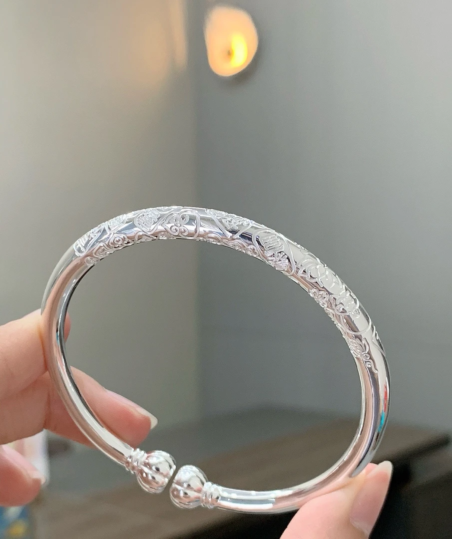 足银手镯 足银手镯足银999.9吉言多宝南瓜手镯简约时尚精工银手镯