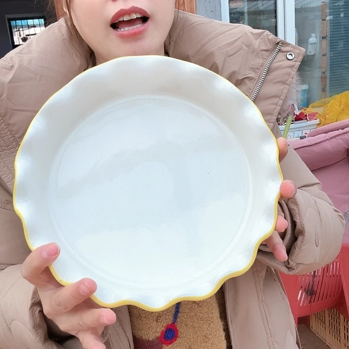 10寸黄边花边盘微瑕