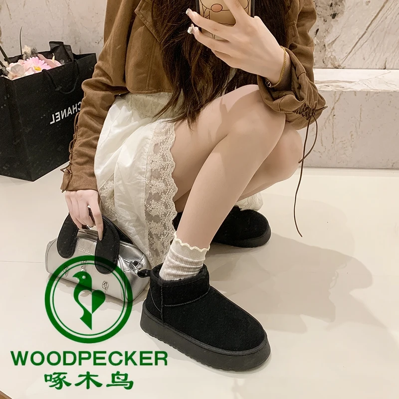 woodpecker/啄木鸟厚底新款女冬季松糕外穿加绒保暖防水防滑棉靴