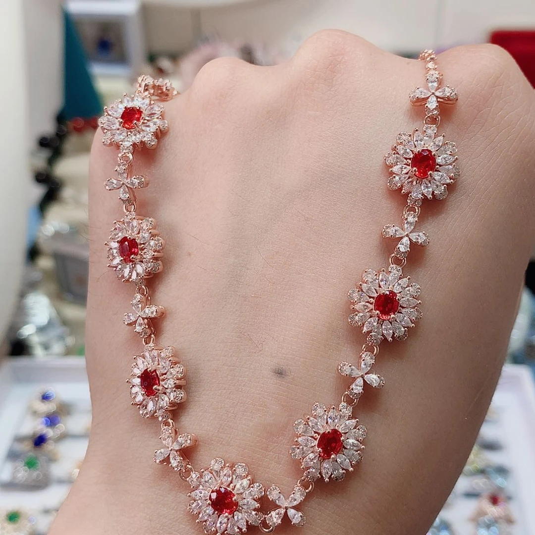 蓝宝石项链银S925镶嵌