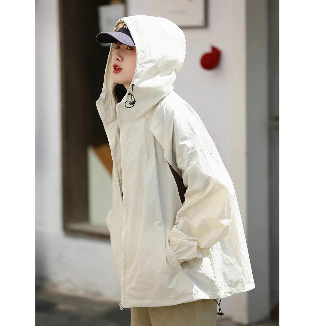 山系户外宽松防晒衣男女夏季薄款透气网眼速干美式运动连帽外套潮