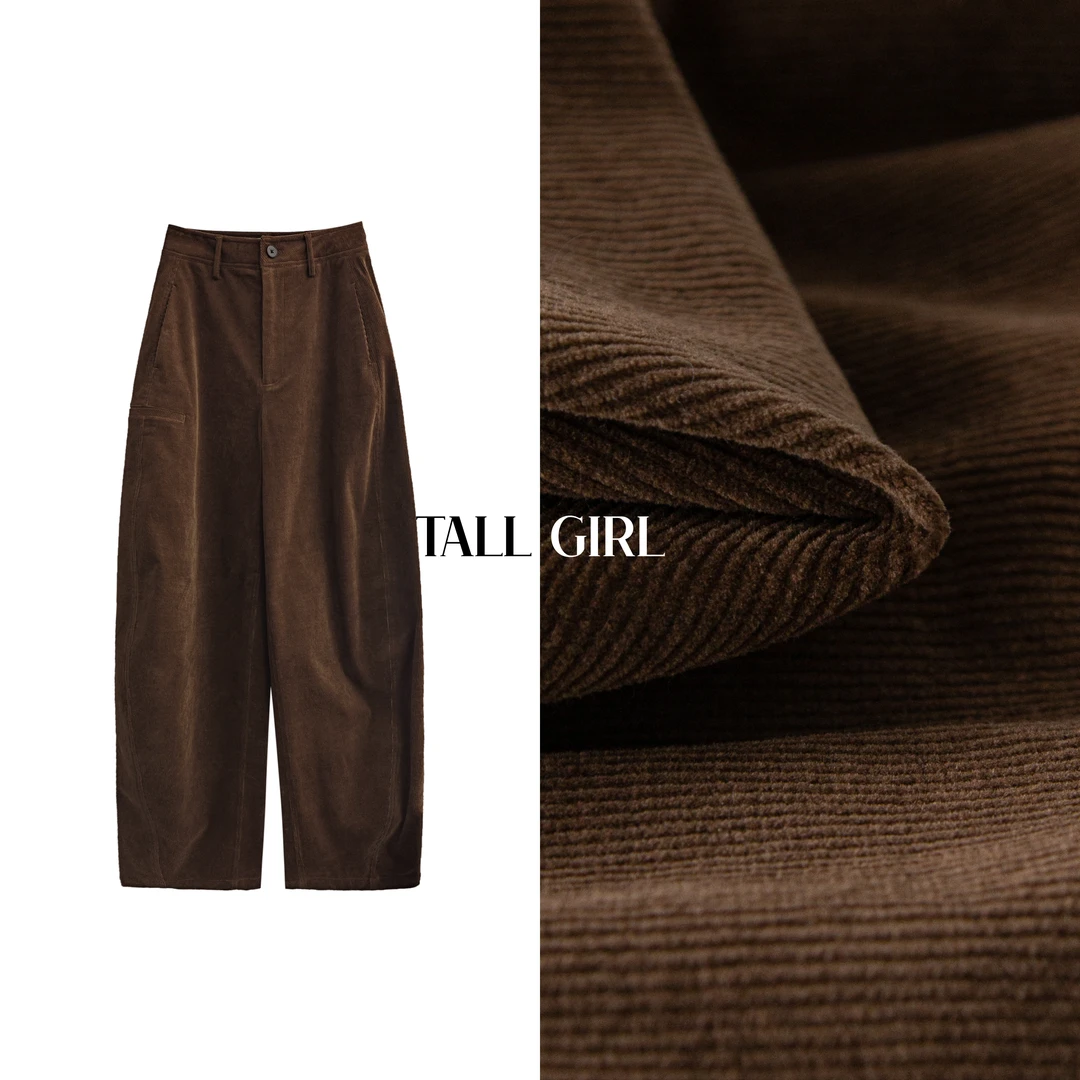 初秋灯芯绒镰刀裤女高个子加长加厚香蕉裤高腰日系阔腿裤｜2585