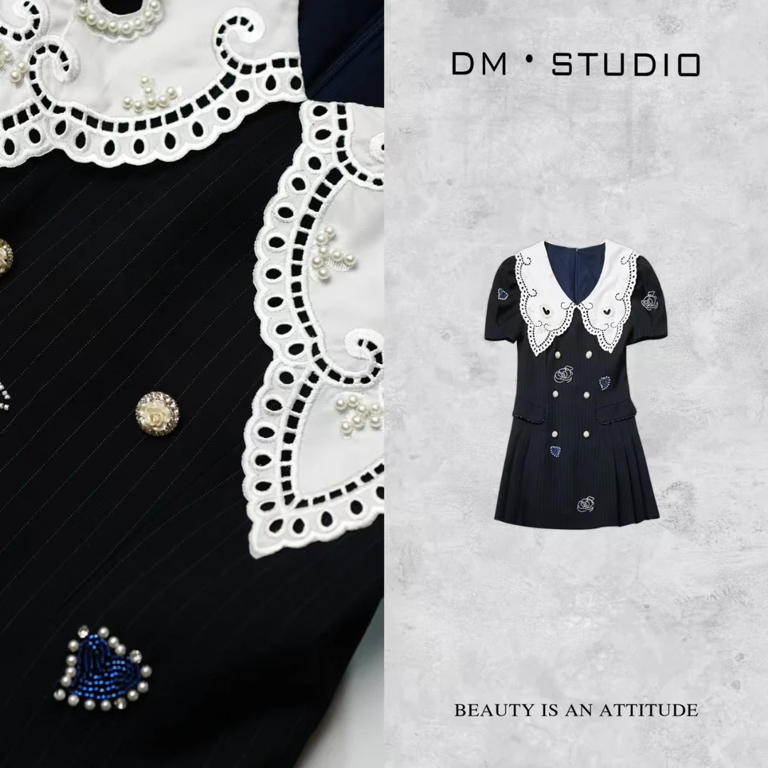 DEDM•STUDIODM致感法式钉珠娃娃领显瘦连衣裙（2504LYQ/X23XL716）