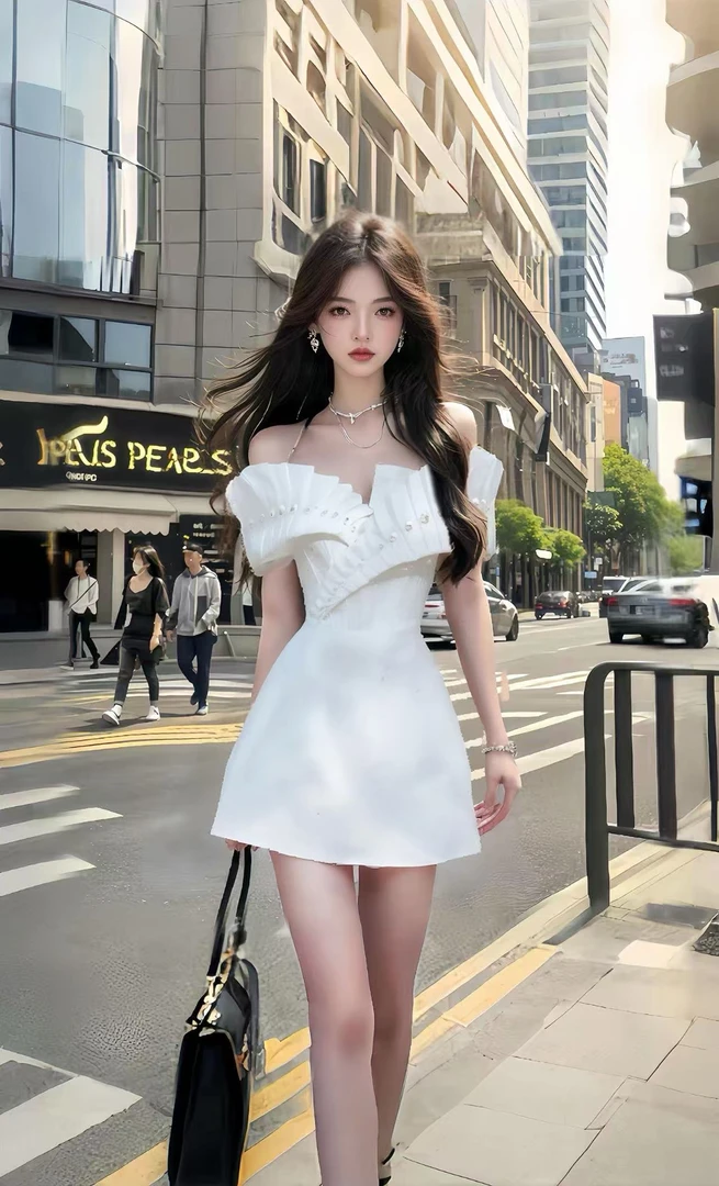 新款白色不规则领型收腰时尚气质连衣裙女小众高级优雅氛围感裙子