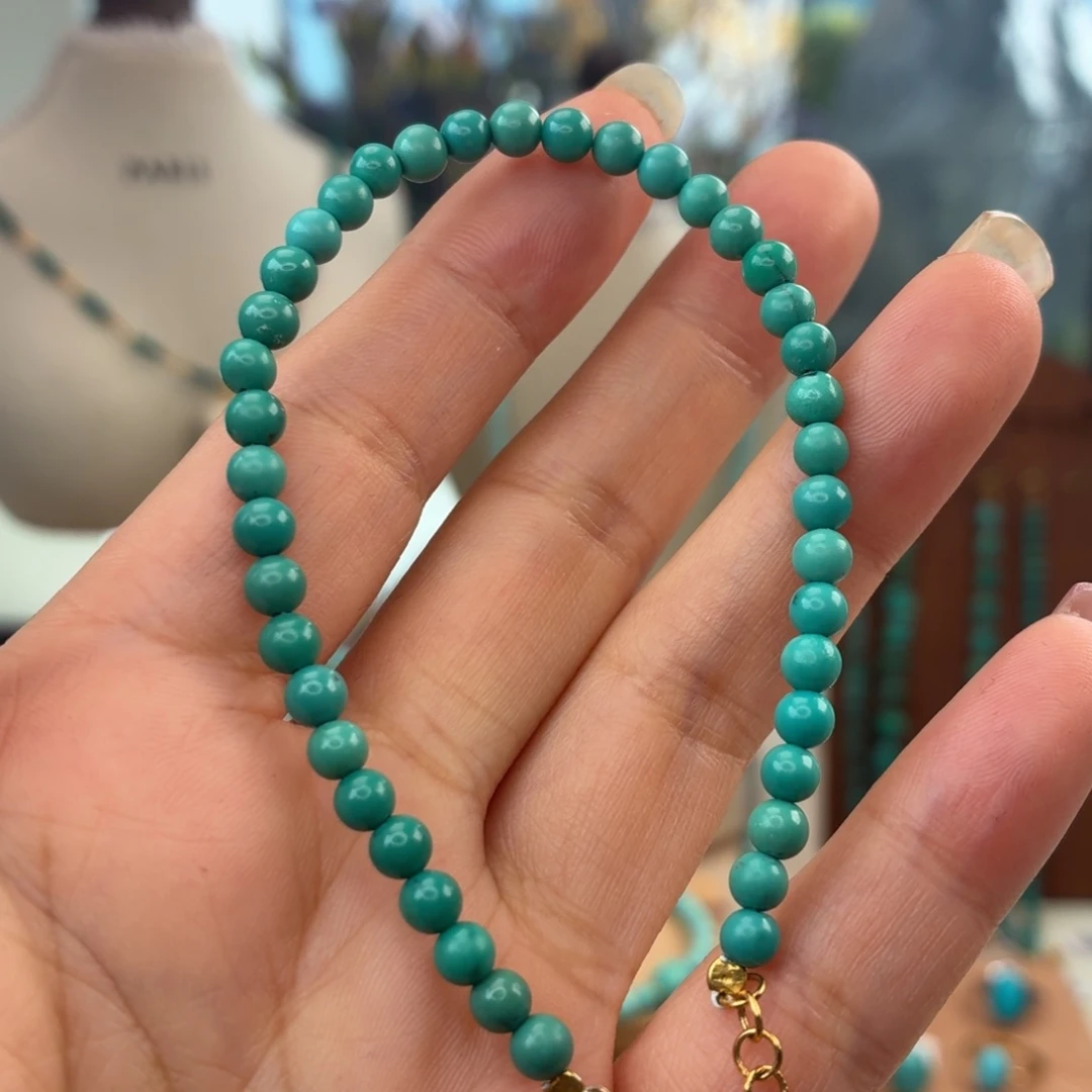 绿松石银S925镀金镶嵌手链