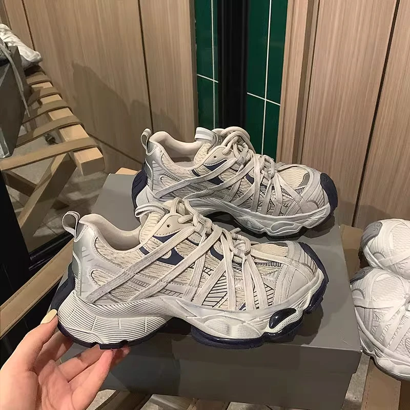 厚底老爹鞋女网面透气2025秋冬新款小个子增高运动休闲鞋子女软底