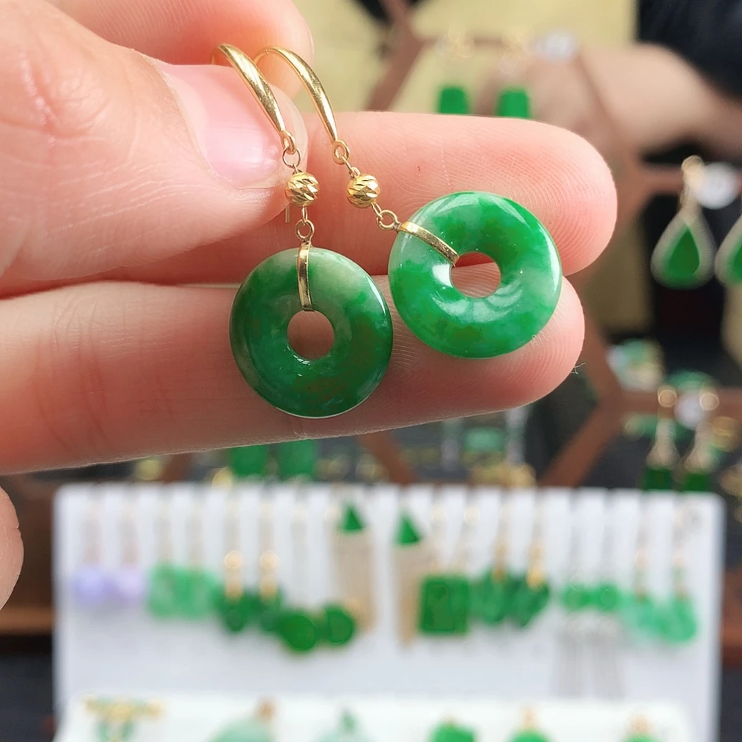 翡翠耳饰18K金镶嵌耳饰