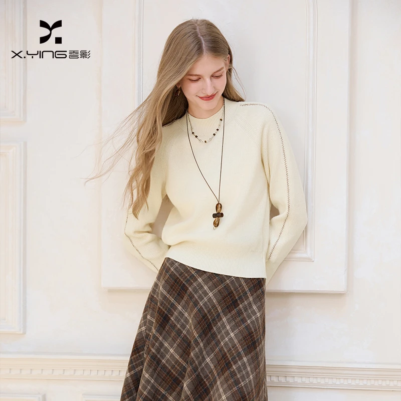 【CC王专属】M85W019毛针织衫香影米色半高领针织衫女冬季新款软