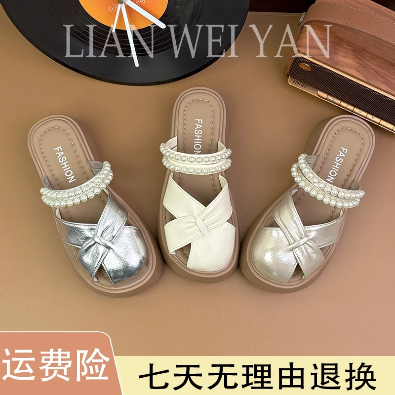 厚底松糕跟包头半拖鞋女外穿2025两穿绝美凉拖鞋镂空增高玛丽珍鞋