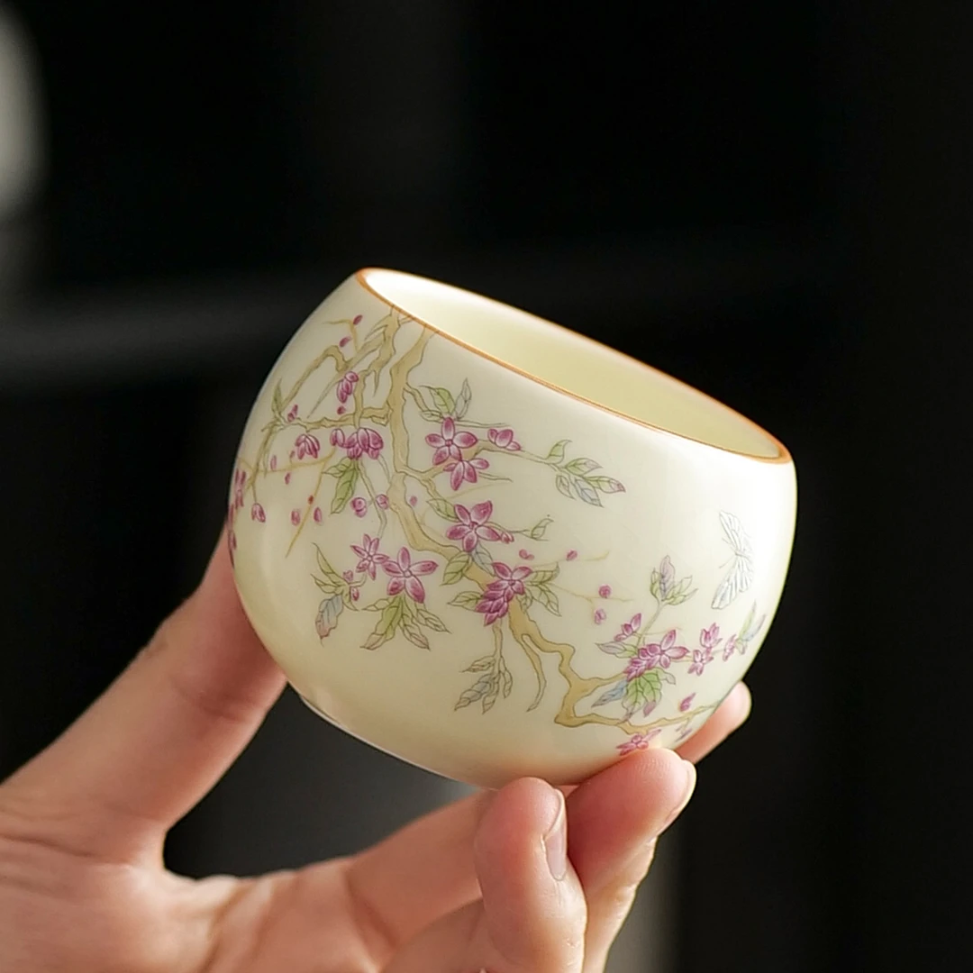 汝窑品茗杯开片可养单杯陶瓷杯个人专用定制茶碗礼盒装伴手礼家用