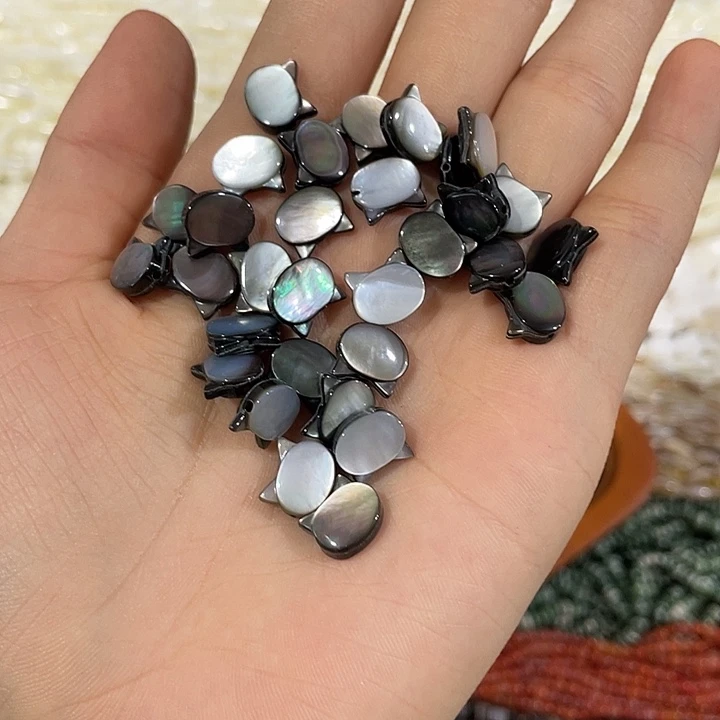 玛瑙/玉髓合金珠宝半成品3个大号横孔黑蝶贝猫头