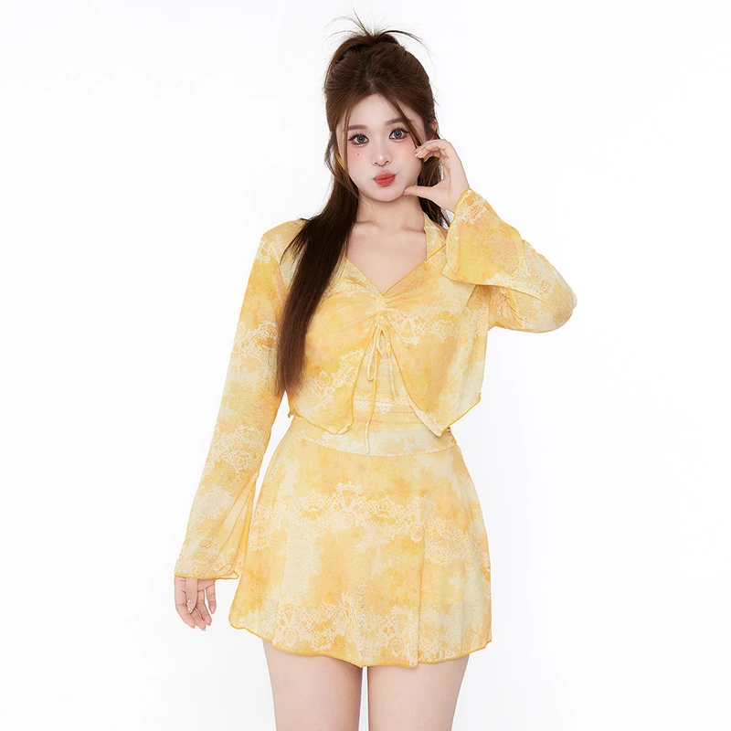 水星说【海盐菠萝】泳衣女新款裙式保守遮肚显瘦微胖大码泡温泉度假