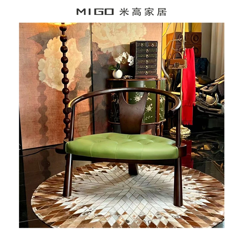 【米高家居】国风新中式白蜡木休闲椅茶室椅沙发椅茶桌椅蝴蝶椅