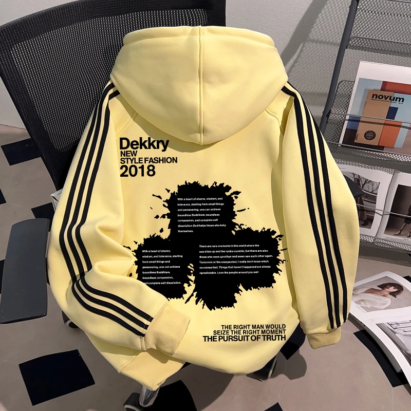 Dekkry潮牌加厚情侣时尚新款秋冬季三条杠连帽卫衣男女款ins上衣
