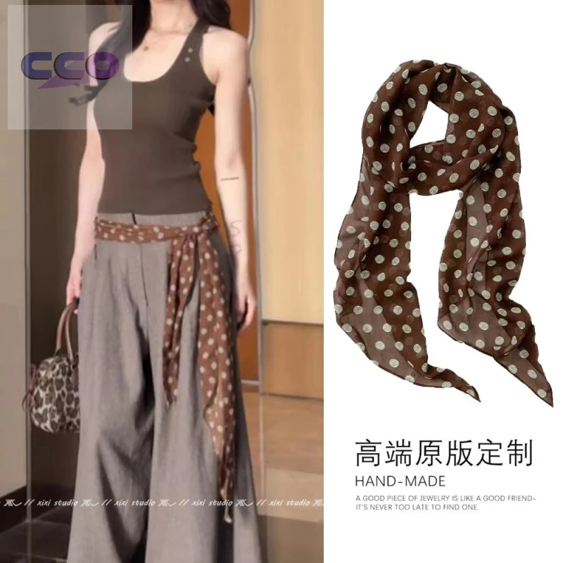 咖色波点腰带韩系高级感腰间丝巾轻奢配裤子系腰饰长飘带新品配饰