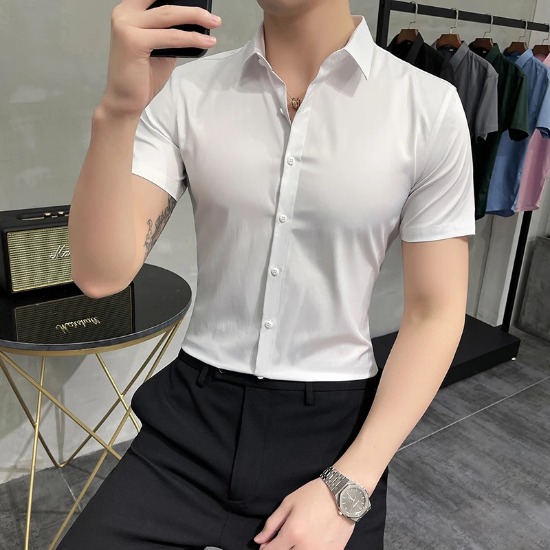 【TGH】夏季新款轻奢高级短袖衬衫男潮流修身商务休闲半袖衣CS3011