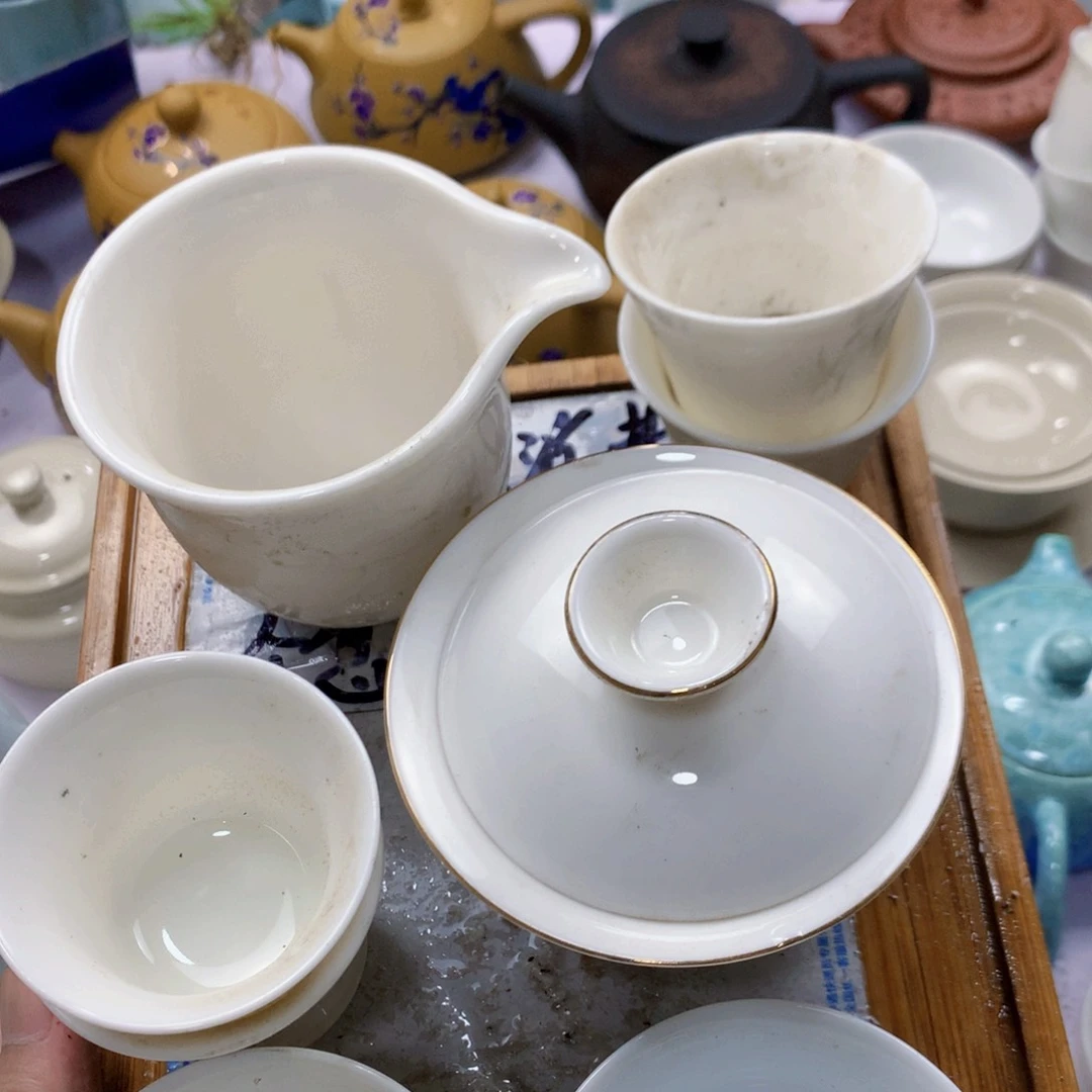 紫砂陶瓷白瓷套装，默认微瑕，介意勿拍