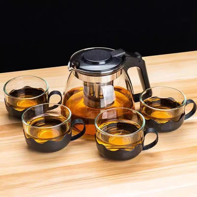 5件套茶具一壶四杯透明家用耐热带盖水具套装功夫泡茶壶