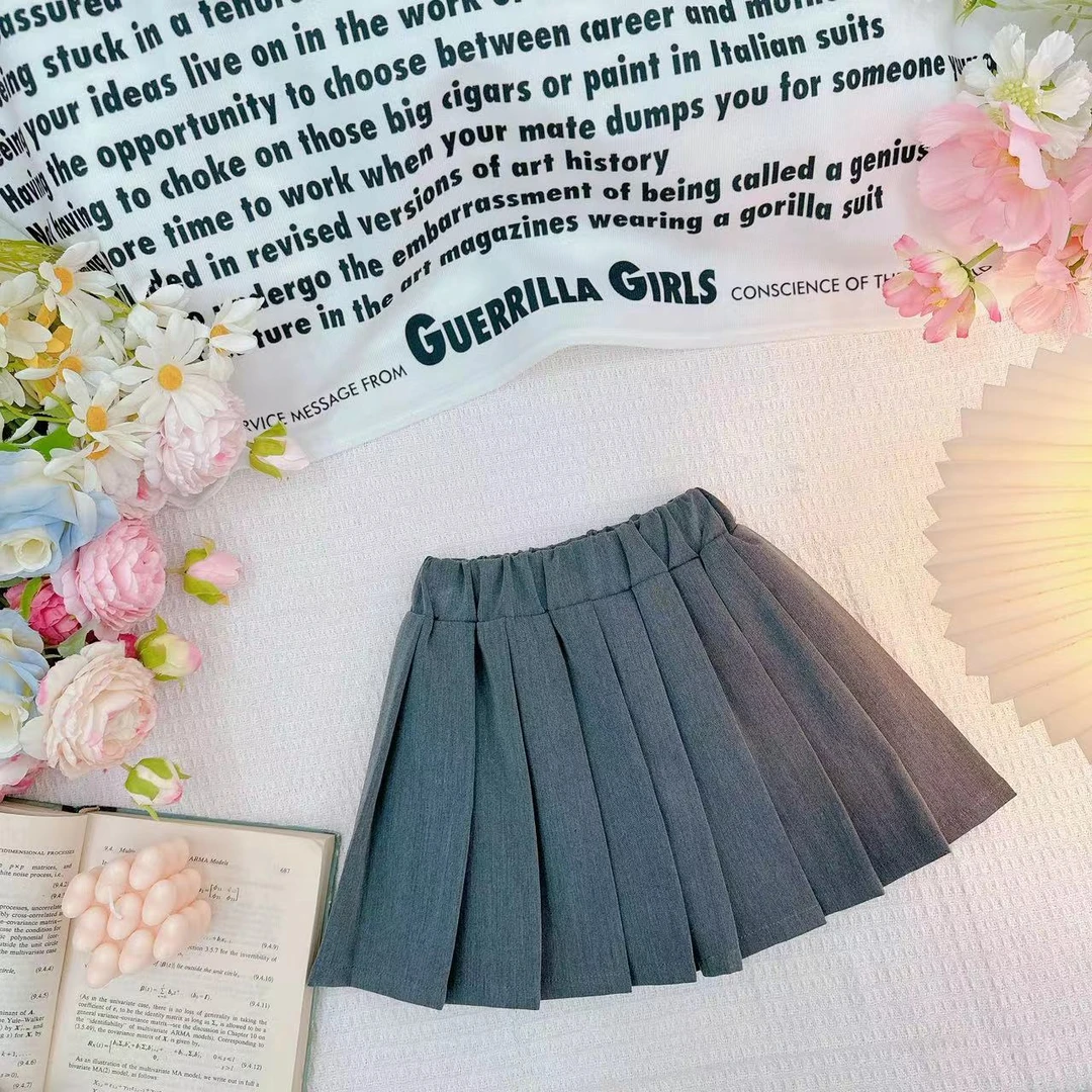 夏款新款女童学院风甜美纯色百褶裙.D-ZH913