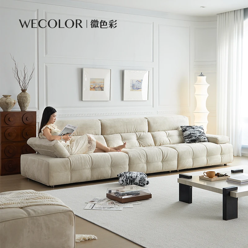 微色彩/巴塞罗那沙发意式极简磨砂布客厅直排奶油风豆腐块沙发