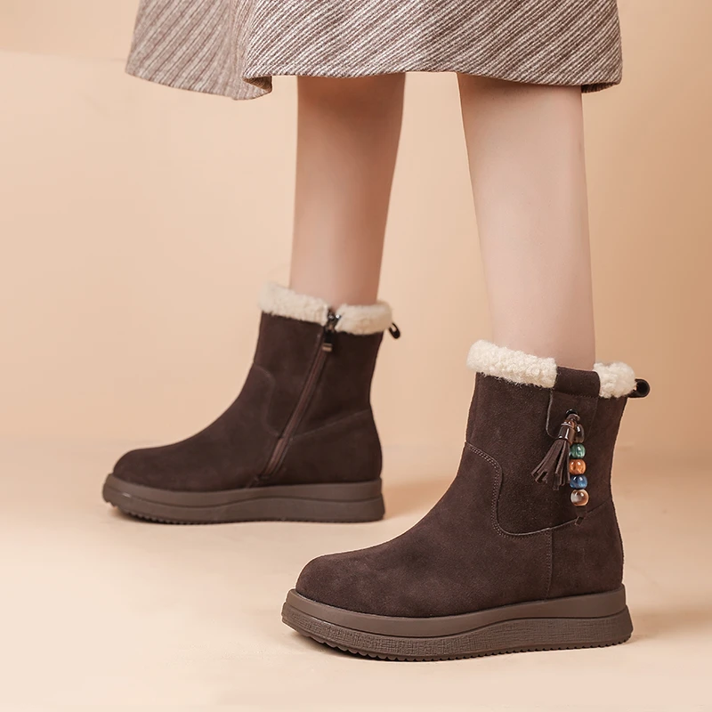 厚底复古时尚加绒加厚保暖雪地靴女2025冬季新款毛毛棉鞋时尚短靴