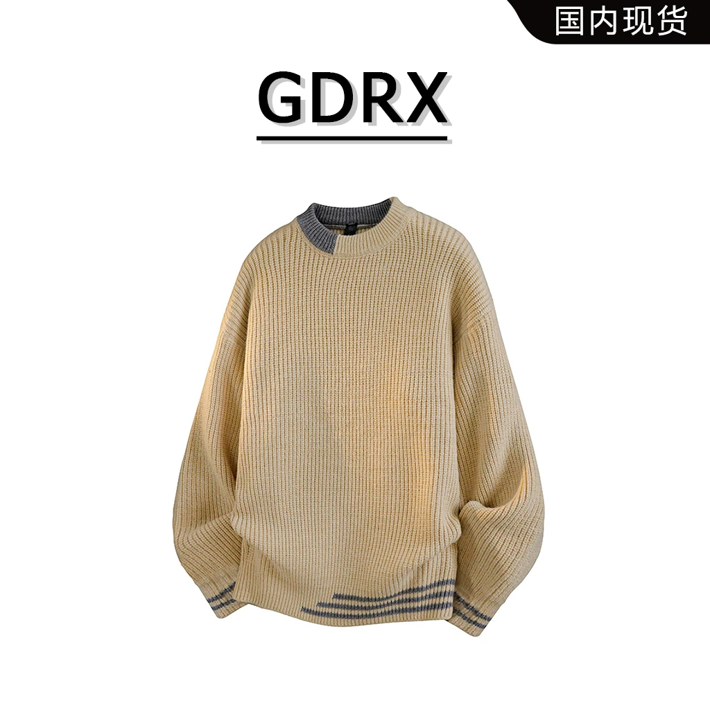 GDRX复古慵懒风毛衣男秋季新款小众设计感宽松圆领针织衫轻奢男装