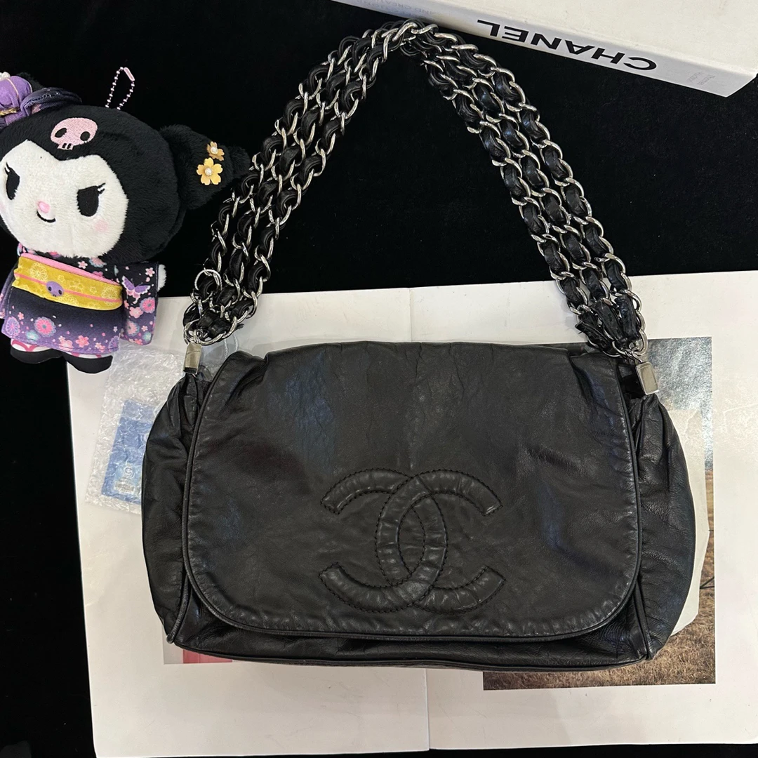 95新 Chanel/香奈儿 Chanel香奈儿 牛皮黑银多链翻盖单肩包