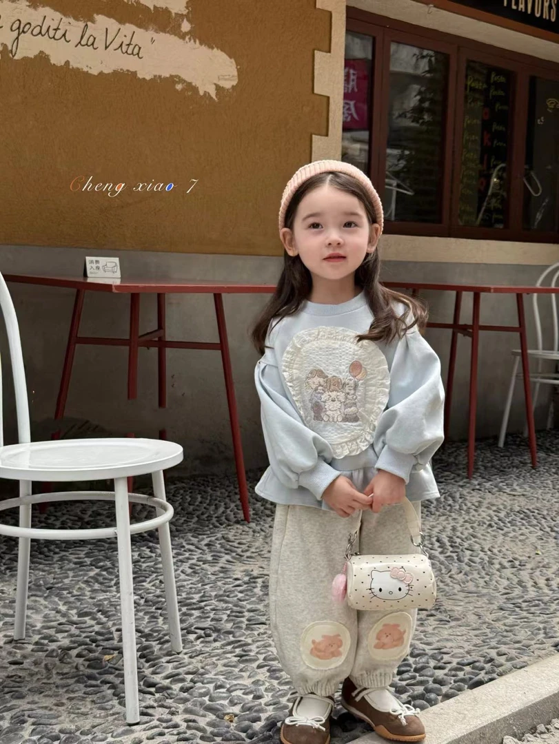 女童蓝色卡通卫衣灰色卡通卫裤（CXQ-5068+5136-秋A）汉服